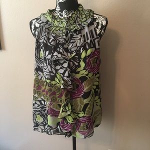 🎁2/$12 XL NY COLLECTION BUTTON BACK BLACK GREEN PURPLE & GRAY LINED TANK TOP